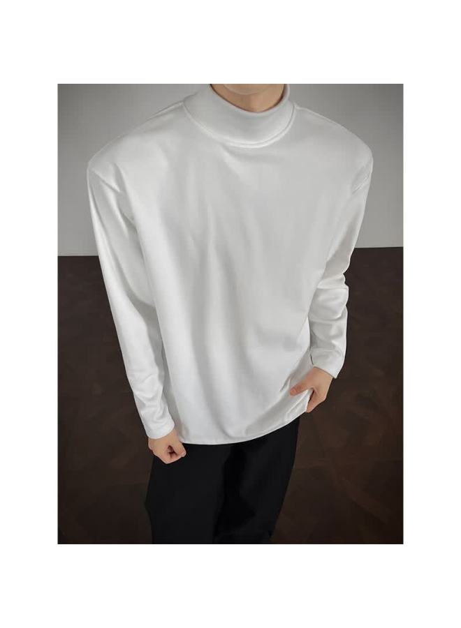 Homlean Men's Half Turtleneck Sweater Autumn Winter New Warm Trendy Korean Style Base Shirt Hd18 White 4XL - Image 5