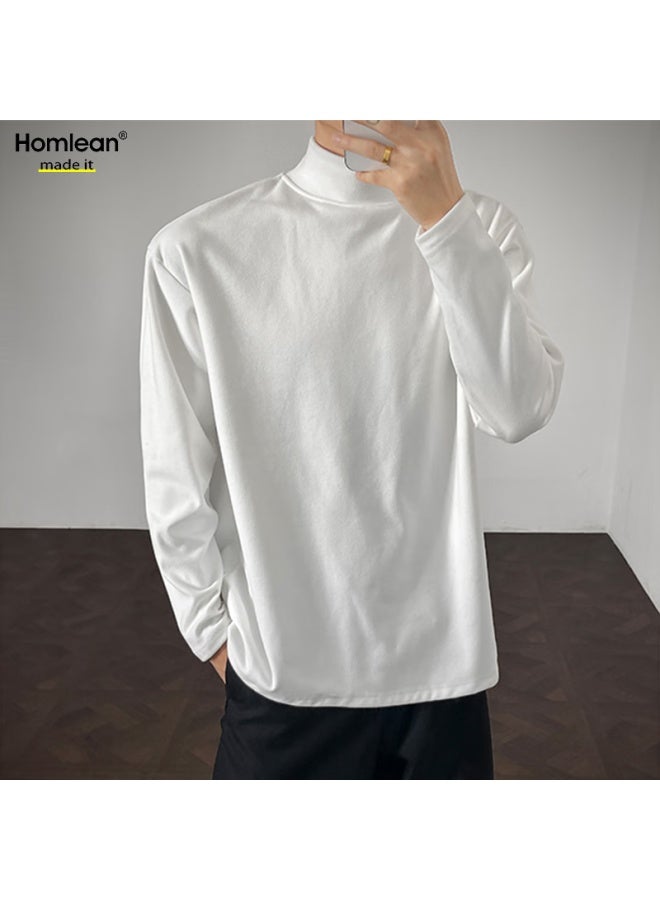 Homlean Men's Half Turtleneck Sweater Autumn Winter New Warm Trendy Korean Style Base Shirt Hd18 White 4XL - Image 1