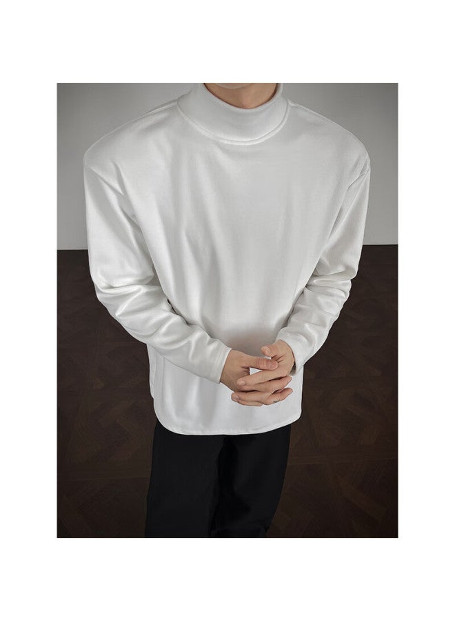 Homlean Men's Half Turtleneck Sweater Autumn Winter New Warm Trendy Korean Style Base Shirt Hd18 White 4XL - Image 3