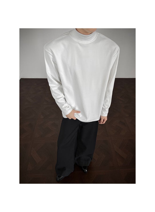 Homlean Men's Half Turtleneck Sweater Autumn Winter New Warm Trendy Korean Style Base Shirt Hd18 White 4XL - Image 2