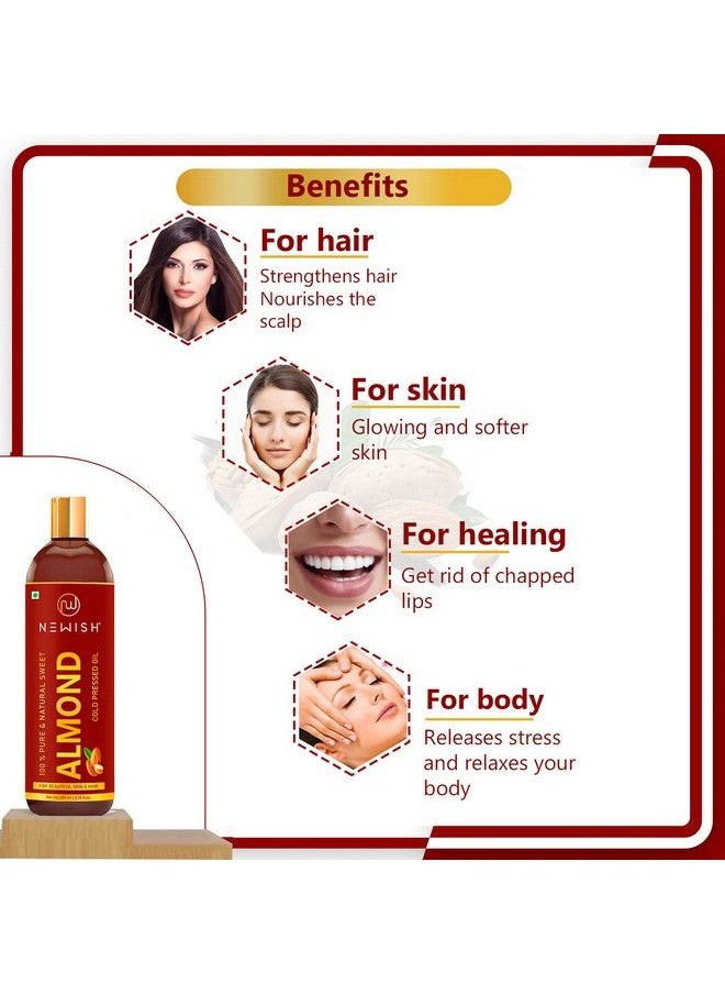 Newish Pure Cold Pressed Sweet Almond Oil For Growth And Glowing Skin & Face And Premium Castor Oil For Hair Growth Skin And Eyebrow ; Natural ; Organico ; Skin Oil 200Ml Each  - Image 4