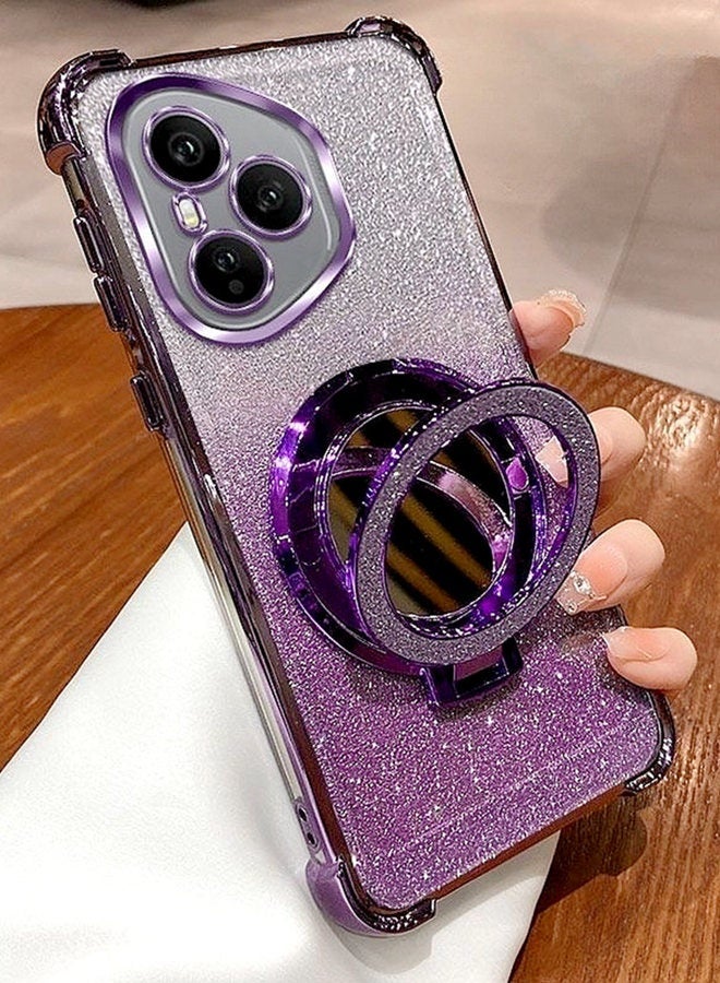 Magnetic Glitter Case for Honor 400 Pro ，Camera Lens Protector，Sparkly Stand，Makeup Mirror，Luxury Gradient Shockproof Honor 400 Pro Cover for Women Girls Gift，Purple - Image 3