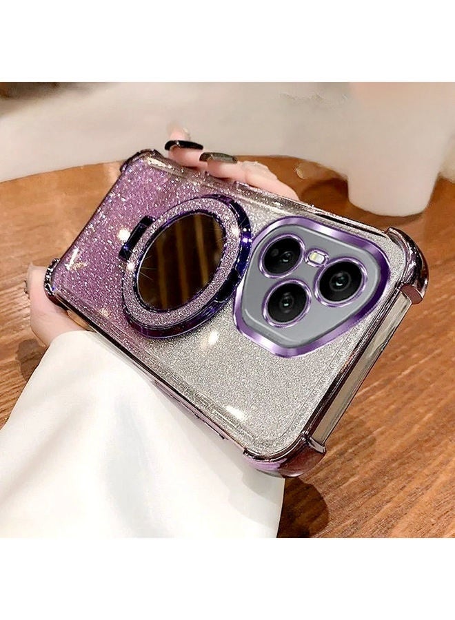 Magnetic Glitter Case for Honor 400 Pro ，Camera Lens Protector，Sparkly Stand，Makeup Mirror，Luxury Gradient Shockproof Honor 400 Pro Cover for Women Girls Gift，Purple - Image 2