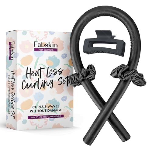 Fabskin Heatless Hair Curler Set For Women | Satin Silk Curling Rod Headband With Hair Clutcher and Scrunchies - Black - Image 1