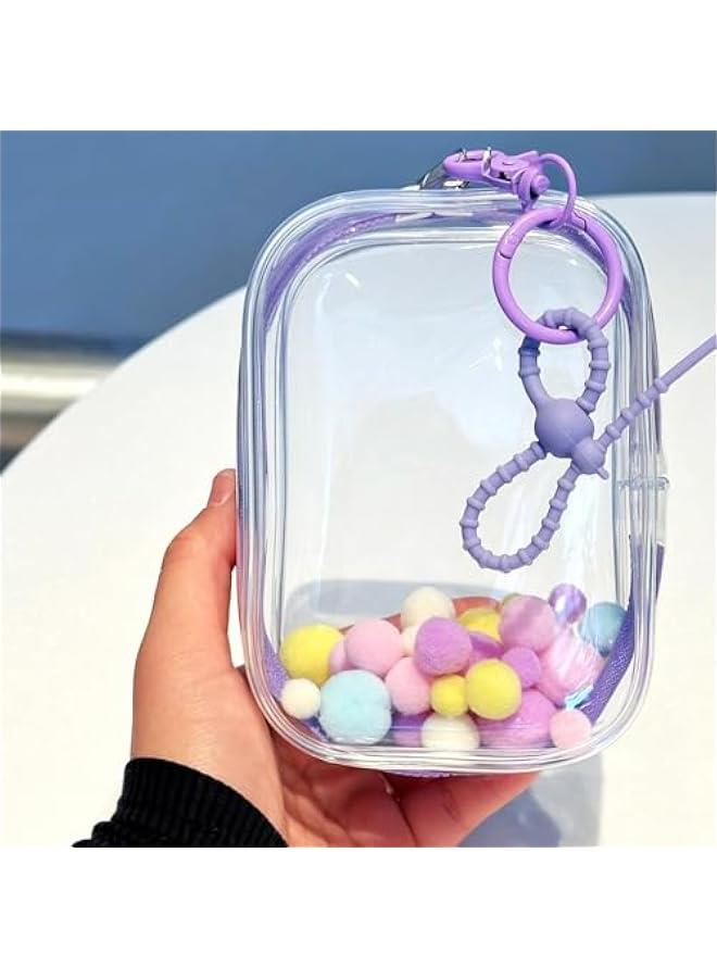 BJD Doll Clear Display Bag, Portable Figures Storage Bag with Keychain, Mini Doll Hanging Box, Double Zipper Closure Dustproof Case for Labubu Figures Plushies (Square Box-Purple 13cm)  - Image 2