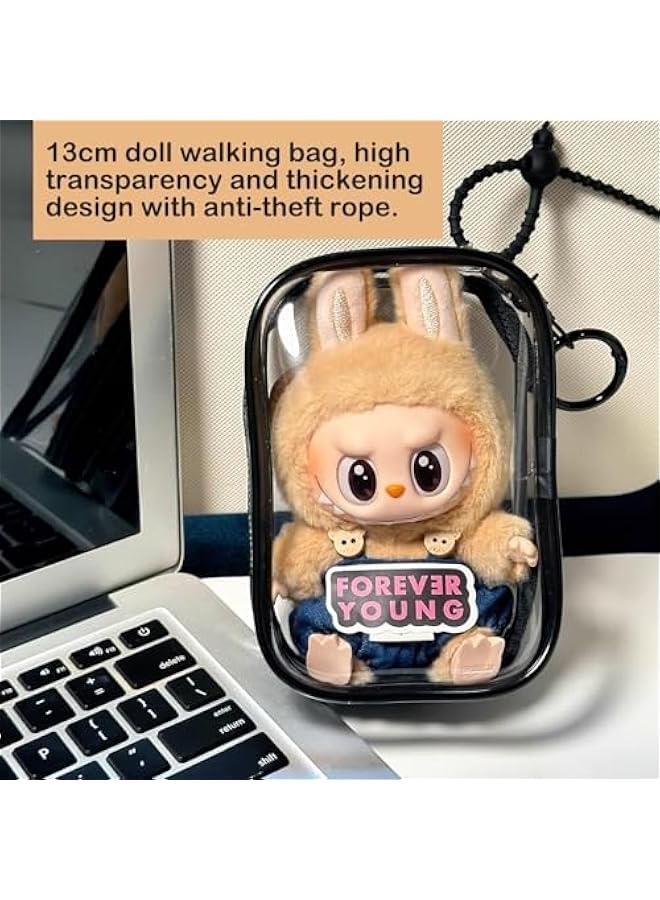 BJD Doll Clear Display Bag, Portable Figures Storage Bag with Keychain, Mini Doll Hanging Box, Double Zipper Closure Dustproof Case for Labubu Figures Plushies (Square Box-Purple 13cm)  - Image 5
