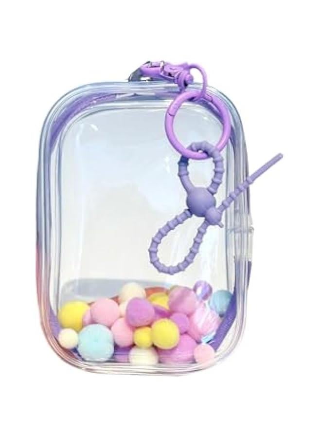 BJD Doll Clear Display Bag, Portable Figures Storage Bag with Keychain, Mini Doll Hanging Box, Double Zipper Closure Dustproof Case for Labubu Figures Plushies (Square Box-Purple 13cm)  - Image 1