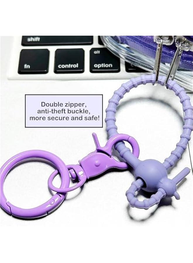BJD Doll Clear Display Bag, Portable Figures Storage Bag with Keychain, Mini Doll Hanging Box, Double Zipper Closure Dustproof Case for Labubu Figures Plushies (Square Box-Purple 13cm)  - Image 4