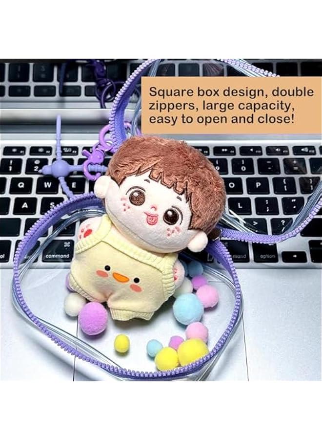 BJD Doll Clear Display Bag, Portable Figures Storage Bag with Keychain, Mini Doll Hanging Box, Double Zipper Closure Dustproof Case for Labubu Figures Plushies (Square Box-Purple 13cm)  - Image 3