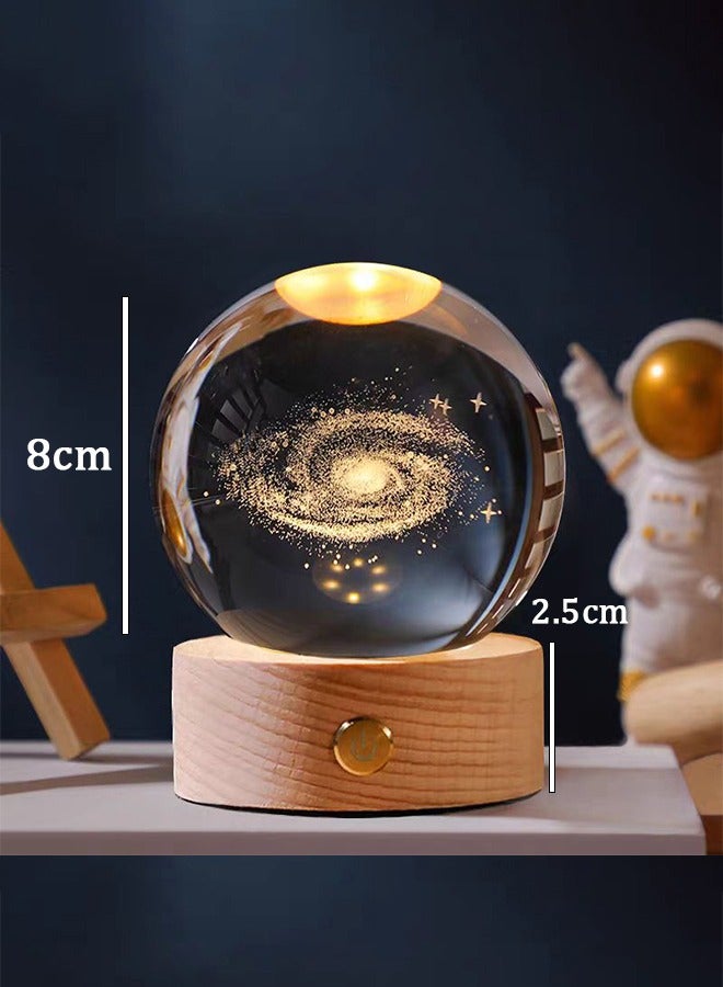 Arabest Rechargeable 3D Crystal Ball Night Light LED Light with Wooden Base Glass Ball Decorative Night Light, Touch to Turn on LED Light Decorative Light Gift Home Desktop Decor Milky Way - Image 2