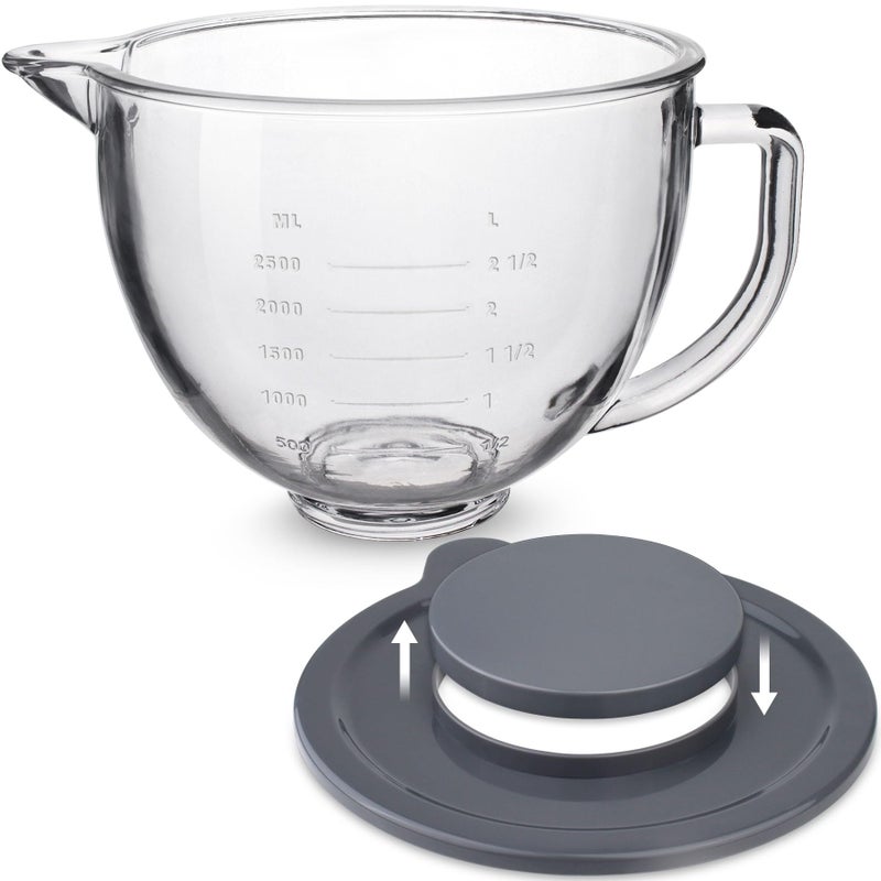 FIRJOY Glass Mixing Bowl Accessory 5 Quart  Compatible with KitchenAid 45 and 5 Quart TiltHead Stand Mixers With Lid 