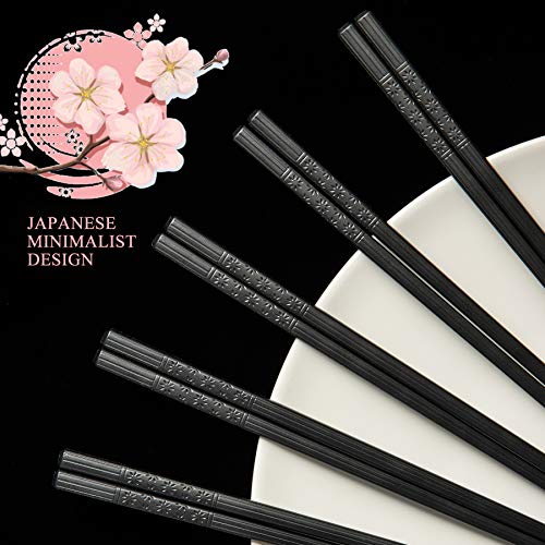 SUPJOYES 5 Pairs Fiberglass Chopsticks - Reusable Chopsticks Dishwasher Safe, Japanese Chinese Chop Sticks with Cherry Blossom Pattern, 9 1/2 Inches - Image 3