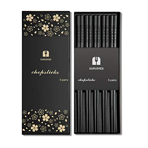 SUPJOYES 5 Pairs Fiberglass Chopsticks - Reusable Chopsticks Dishwasher Safe, Japanese Chinese Chop Sticks with Cherry Blossom Pattern, 9 1/2 Inches - Image 1