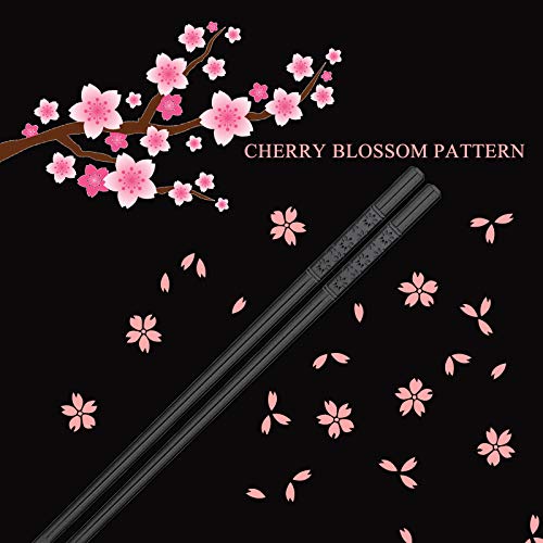 SUPJOYES 5 Pairs Fiberglass Chopsticks - Reusable Chopsticks Dishwasher Safe, Japanese Chinese Chop Sticks with Cherry Blossom Pattern, 9 1/2 Inches - Image 2