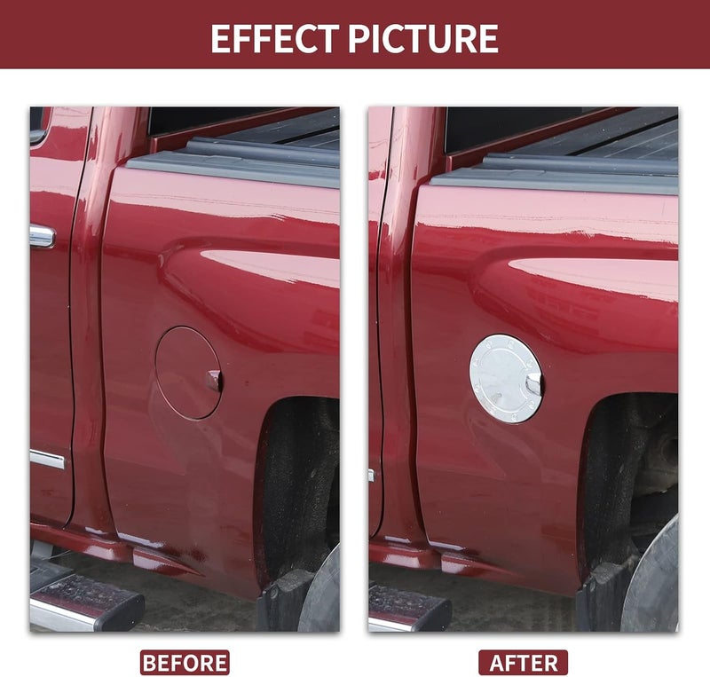 Slaige Jeliker Gas Fuel Filler Door Tank Cap Cover Trim ABS Exterior Accessories for Chevrolet Silverado & GMC Sierra 2014-2018 Chrome - Image 2