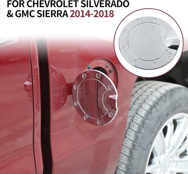 Slaige Jeliker Gas Fuel Filler Door Tank Cap Cover Trim ABS Exterior Accessories for Chevrolet Silverado & GMC Sierra 2014-2018 Chrome - Image 5