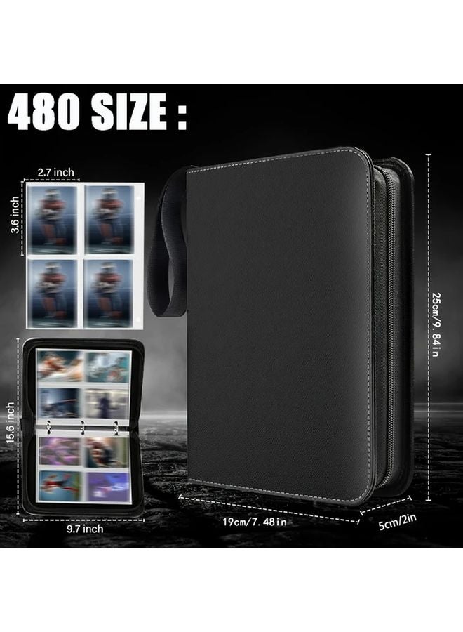 Black 480 Card Slots Trading Card Binder with 50 Removable Sleeves Waterproof PU Leather Album - Image 3