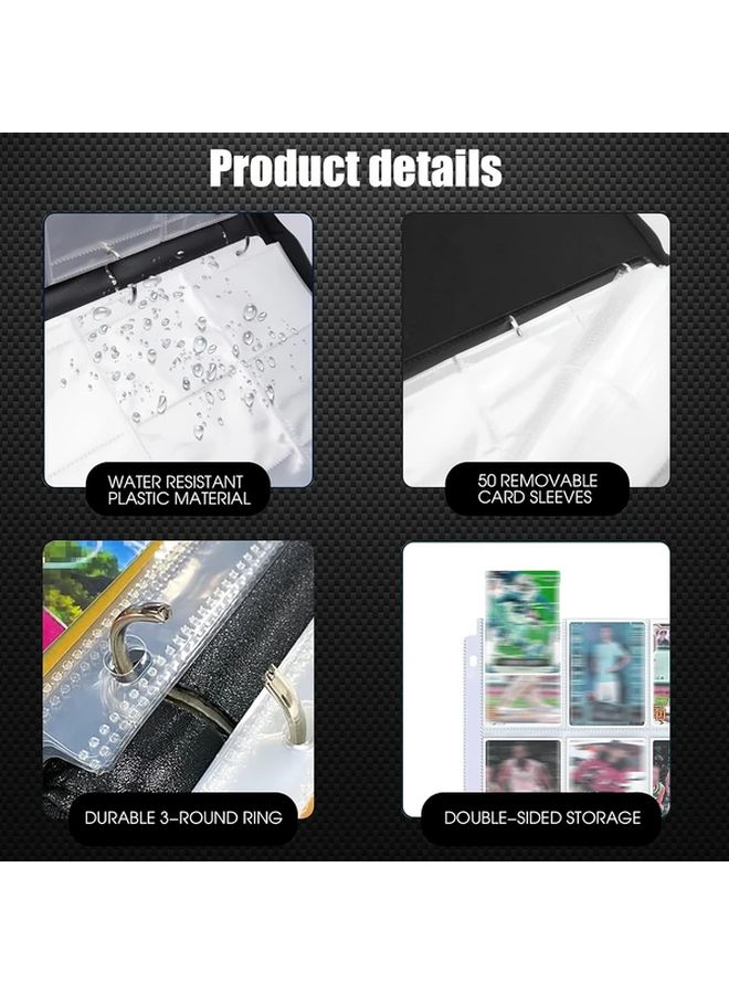 Black 480 Card Slots Trading Card Binder with 50 Removable Sleeves Waterproof PU Leather Album - Image 5