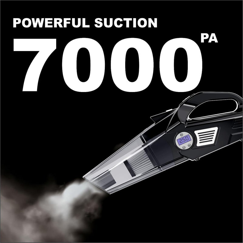YEARWIN 4 in1 Wireless Car Vacuum Cleaner with Tyre Inflator High Power 7000PA Handheld Car Vacuum LED Light, for Wet/Dry Use, Black (‎TWOWAY PRO) - Image 5