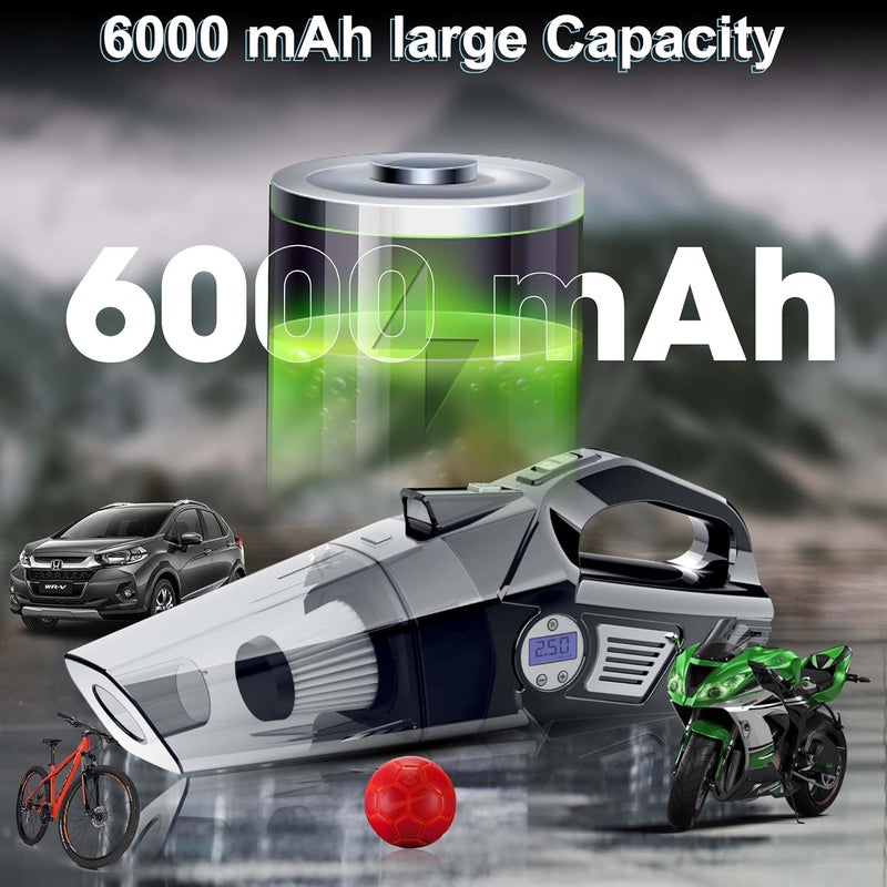 YEARWIN 4 in1 Wireless Car Vacuum Cleaner with Tyre Inflator High Power 7000PA Handheld Car Vacuum LED Light, for Wet/Dry Use, Black (‎TWOWAY PRO) - Image 3