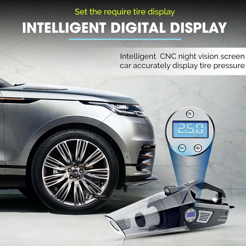 YEARWIN 4 in1 Wireless Car Vacuum Cleaner with Tyre Inflator High Power 7000PA Handheld Car Vacuum LED Light, for Wet/Dry Use, Black (‎TWOWAY PRO) - Image 2