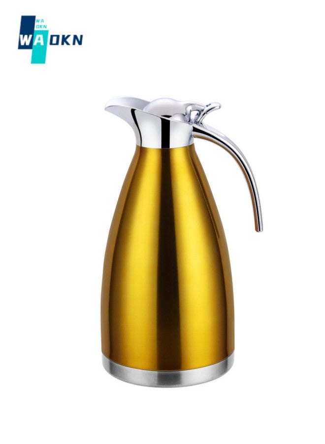 WAOKN Tea and Coffee Thermos Stainless Steel/Gold 2 Liter, Vacuum Insulated Double Wall Stainless Steel Coffee Pot Tea Pot Stainless Steel Liner Thermos (Gold)  - Image 1