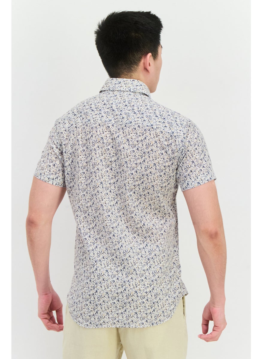 Jack Jones Men Slim Fit Floral Print Short Sleeve Casual Shirt, White Combo  - Image 3