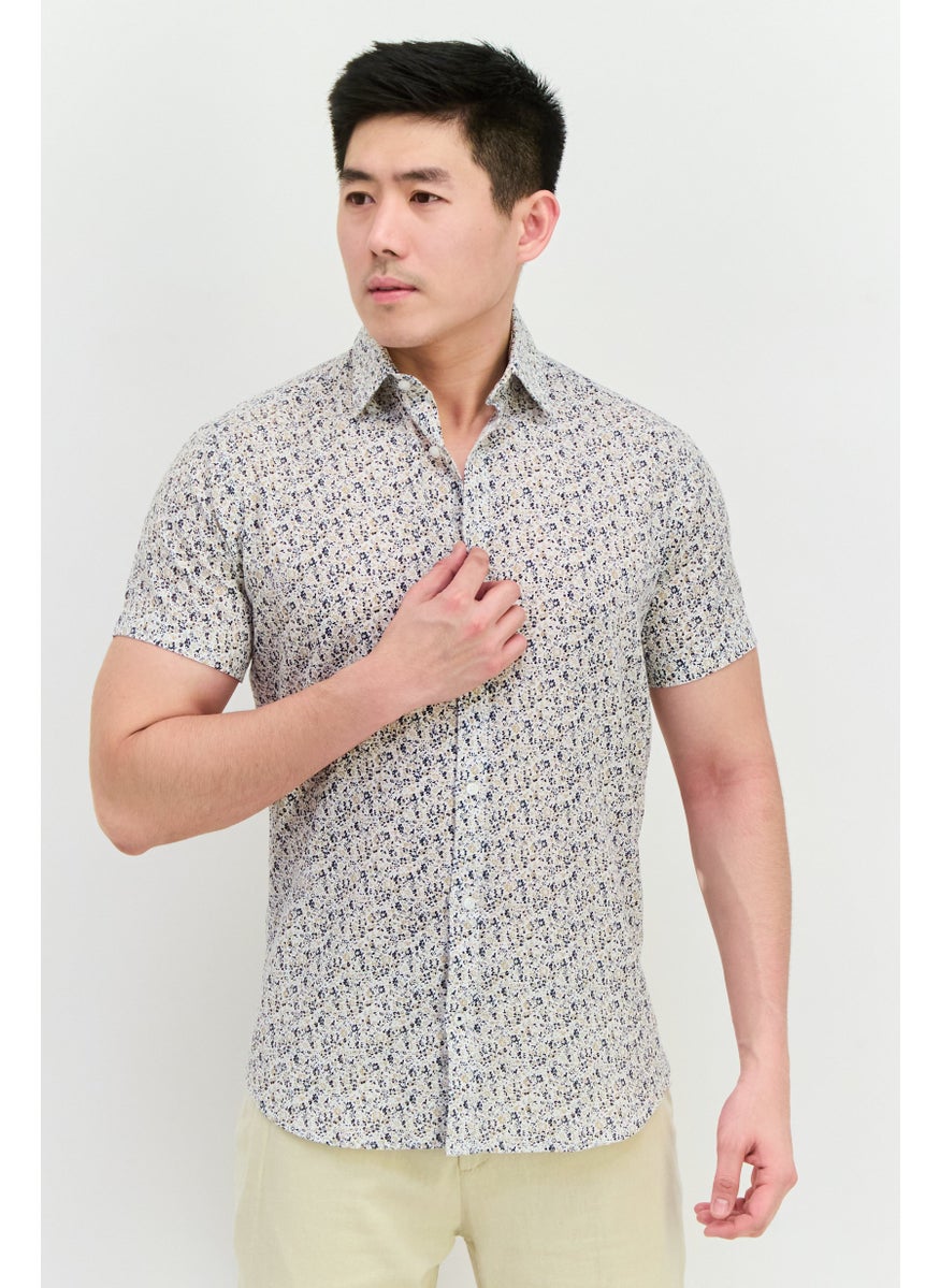 Jack Jones Men Slim Fit Floral Print Short Sleeve Casual Shirt, White Combo  - Image 1
