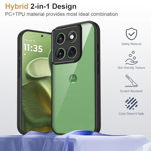 Kapa Hawkeye Clear Slim Tough Back Cover for Motorola G86 Power 5G | Camera Lens Protector Anti Yellow Shockproof Clear Hybrid Case Cover (Black Sides) - Image 5