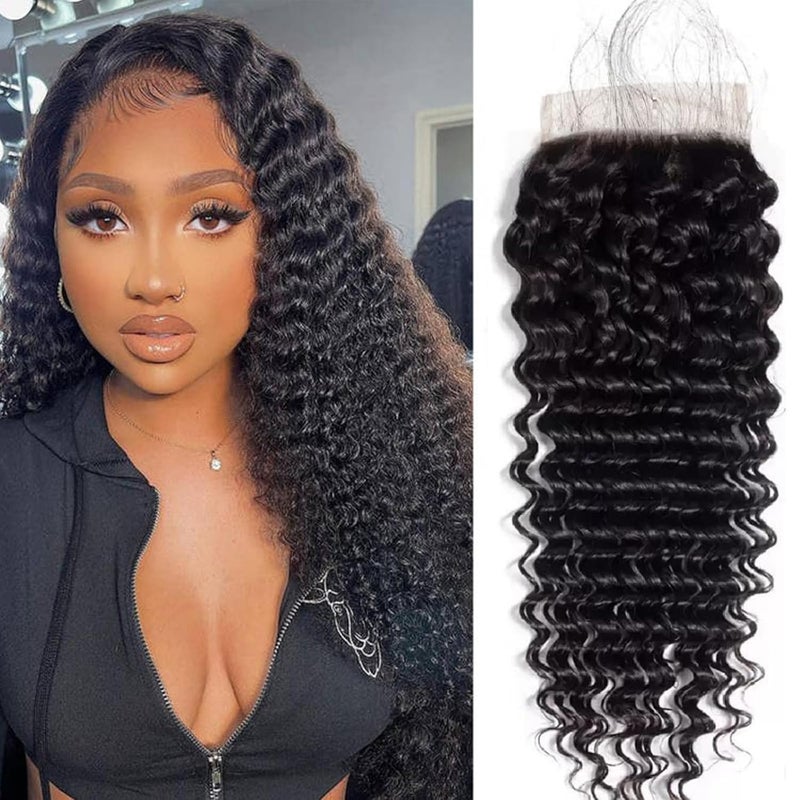 Selina Water Wave 4x4 Lace Closure Curly Lace Closure Human Hair Closure 100 Unprocessed Human Hair Free Part Closure Human Hair Natural Black Color 8Inch Water Curly