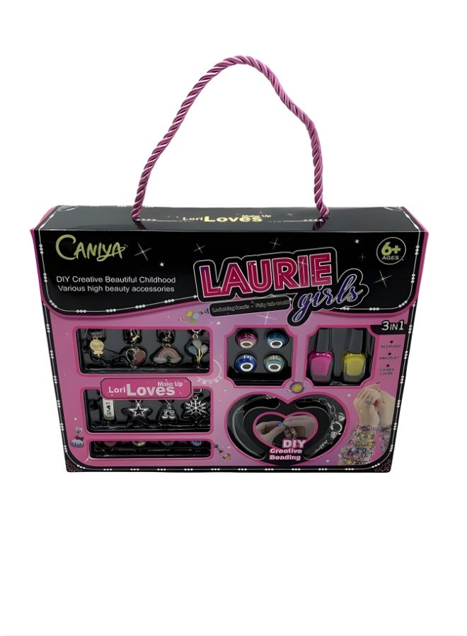 DAT Caniya Laurie Girls DIY Jewelry Beads & Nail Polish Set, 3-in-1 Bracelet & Necklace Kit, Age 6+ - Image 2