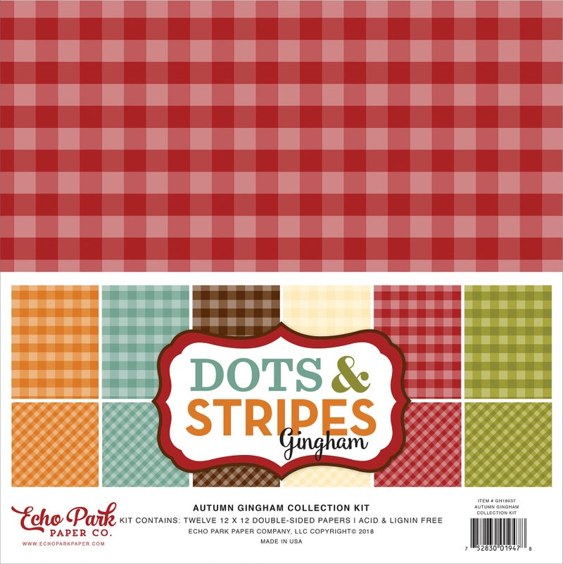 Echo Park Paper Company Autumn Gingham Collection Kit paper, Orange, Yellow, Blue, Brown, Tan, Red 12-x-12-Inch - Image 3