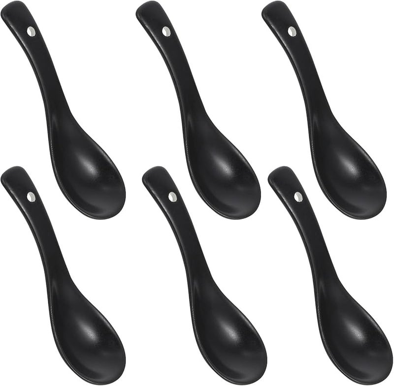 Black Ceramic Soup Spoons 6pcs Set Kitchen Tableware for Home and Restaurant - Image 1