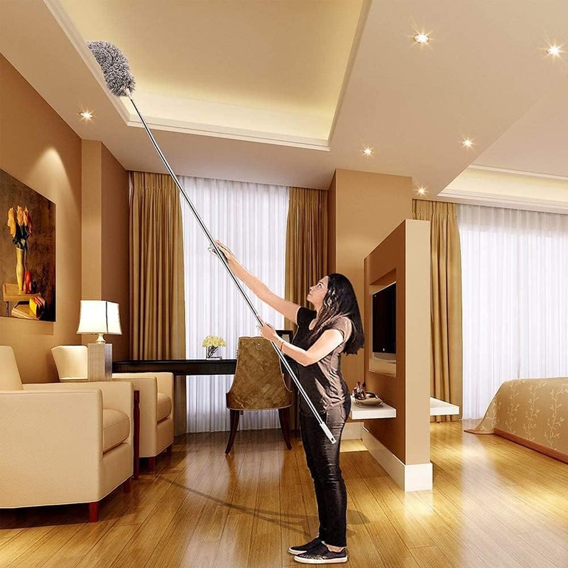 TECH LOGO ELECTRONICS Microfiber Duster with Extension PoleStainless Steel 30 to 100 with Bendable Head Extendable Long Duster for Cleaning Ceiling Fan High Ceiling Keyboard Furniture Cars 