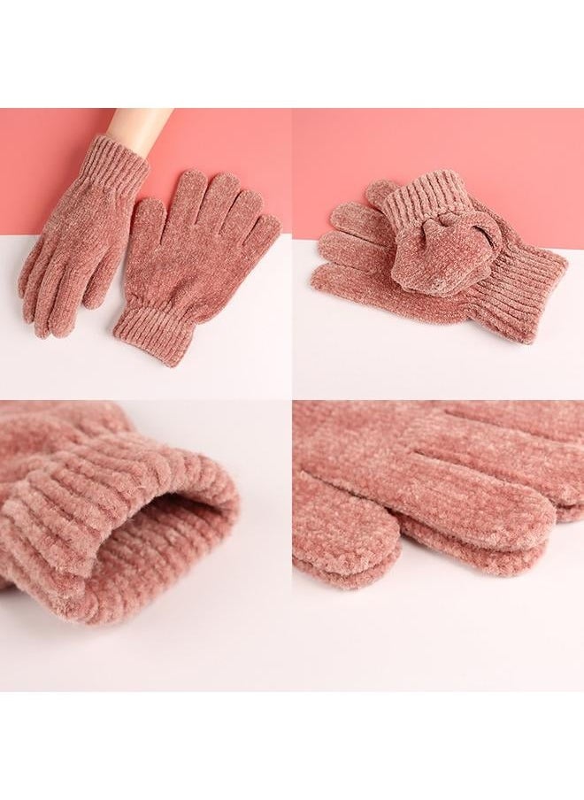 yongsheng Solid color Chenille gloves for women's Korean knitted soft, warm and cold resistant gloves  - Image 3