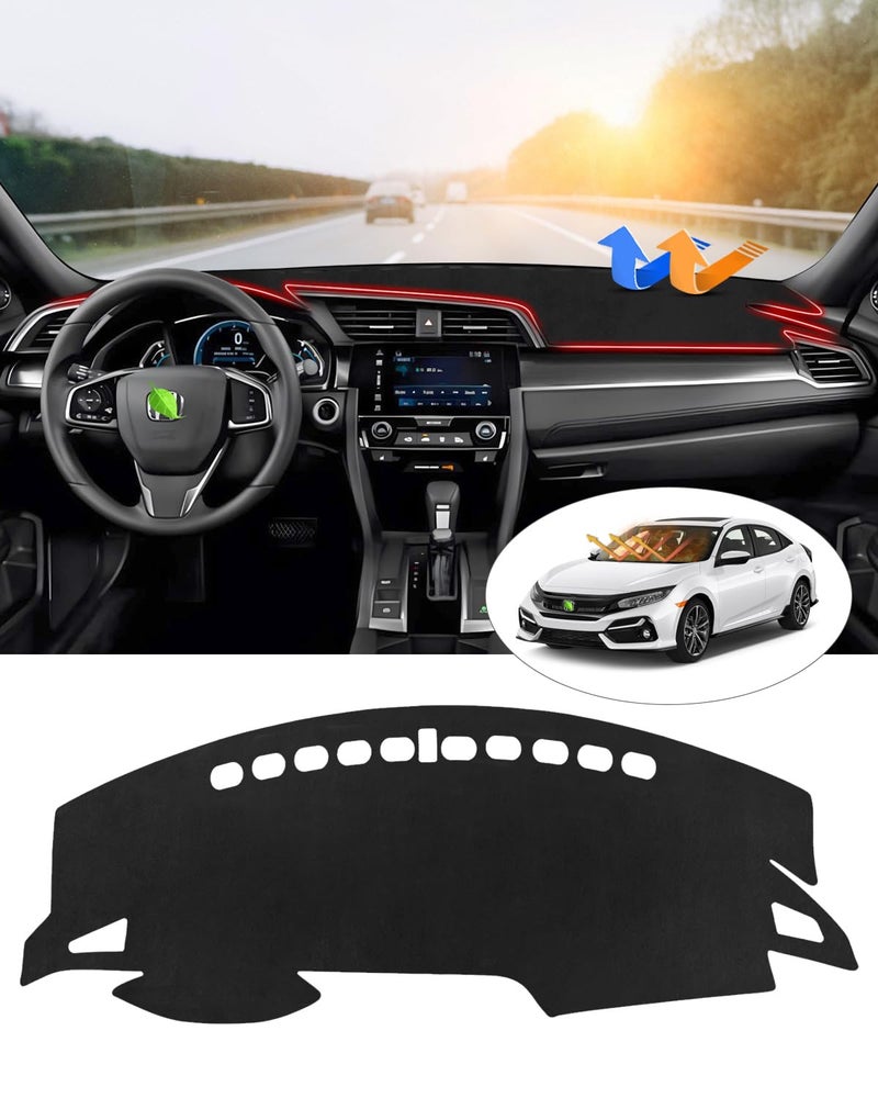 Generic Cartist Dash Cover Custom Fit for Honda Civic Coupe Sedan/Hatchback 2016-2021 Accessories Dashboard Cover Mat Non-Slip Pad Carpet Anti-Glare(Not Fit 2022 Civic)  - Image 1