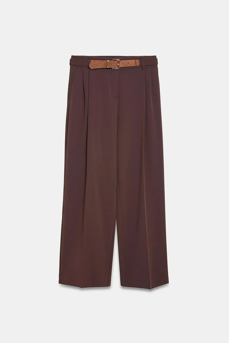 DILVIN Wide-Leg Belted Crepe Trousers