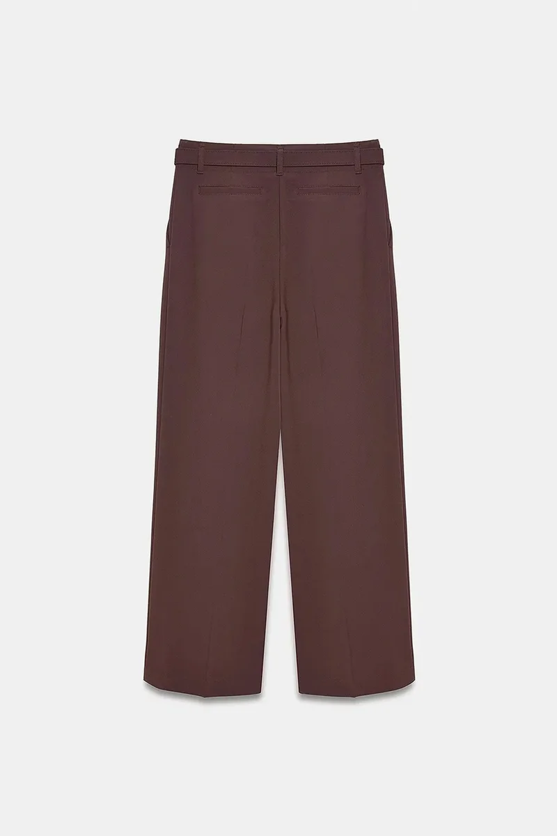 Dilvin Coffee Brown DILVIN Wide-Leg Belted Crepe Trousers for Women | Best Price UAE