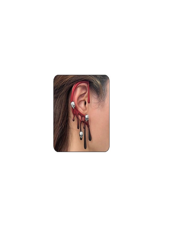 Decixde Gothic Skull Earrings for Women Skeleton Head Ear Cuff Skull Dangle Earrings Clip On Ear Halloween Ear Cuff Jewelry for Women (left ear hot red) - Image 1