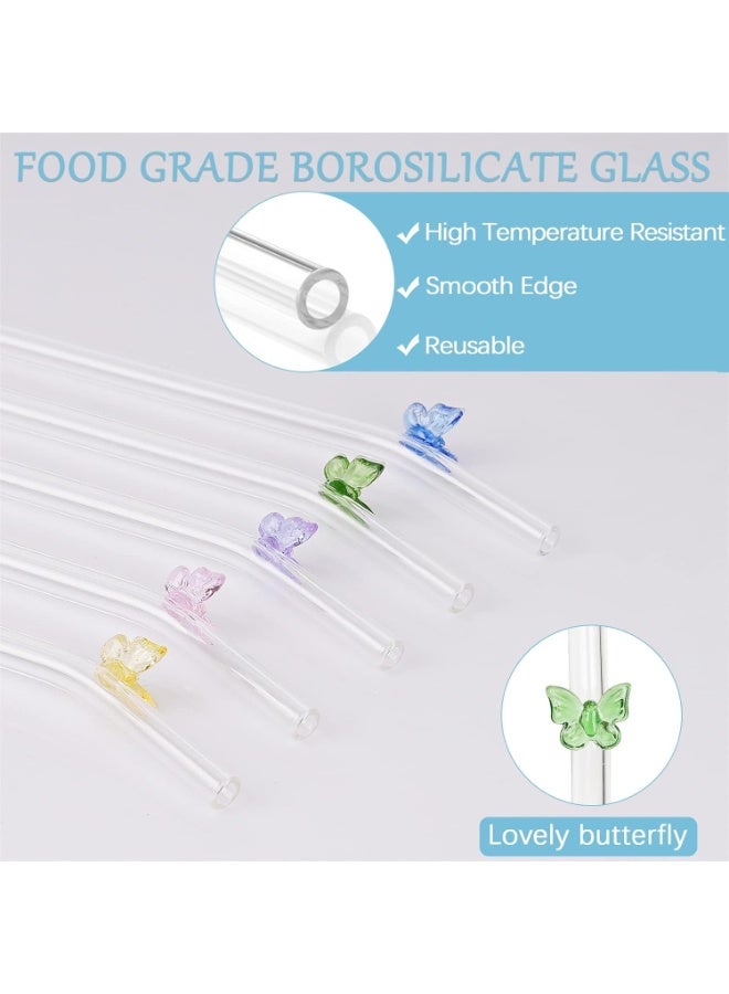 MOMENT MOMENT 4 Pcs Reusable Straws Clear Glass Straws Colorful Butterfly Design Size 7.8" x 8mm with 1 Cleaning Brush for Smoothies, Milkshakes, Juices, Teas (Colorful Butterfly)  - Image 3