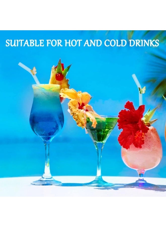 MOMENT MOMENT 4 Pcs Reusable Straws Clear Glass Straws Colorful Butterfly Design Size 7.8" x 8mm with 1 Cleaning Brush for Smoothies, Milkshakes, Juices, Teas (Colorful Butterfly)  - Image 4