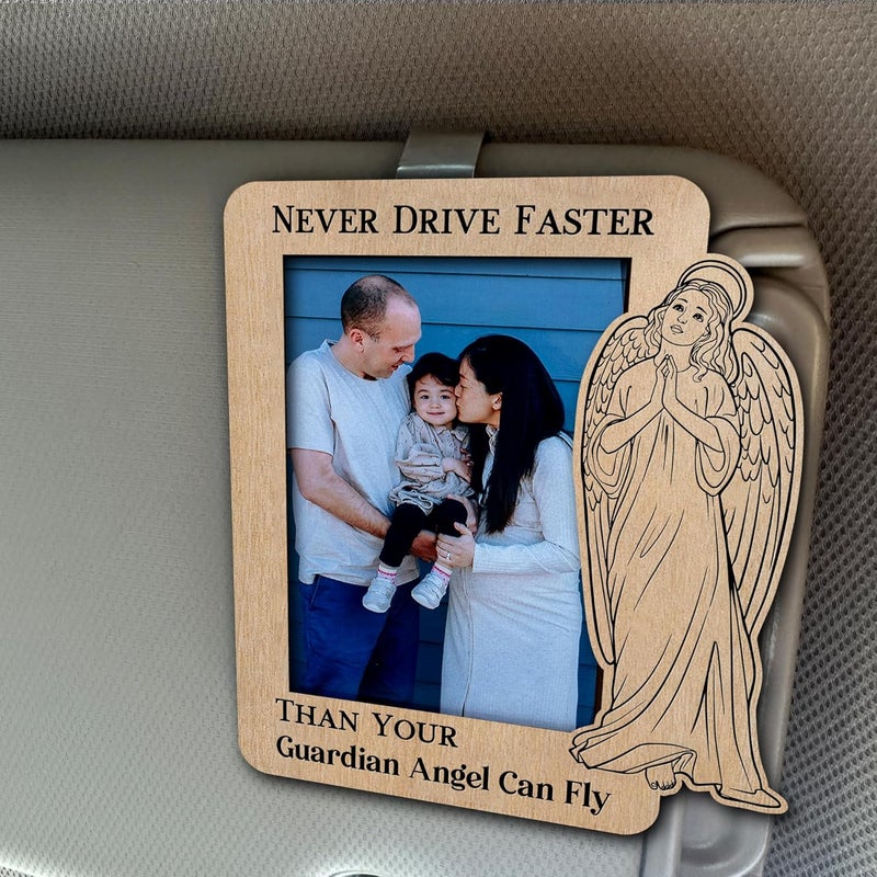 Hangwoous Guardian Angel Visor Clips for Cars, Car Angel Picture Frame With Visor Clip, Car Guardian Angel Visor Clip, Memorial Picture Holder Visor Clips For Cars, Guardian Angel For Car, Drive Safe Visor Clip - Image 1