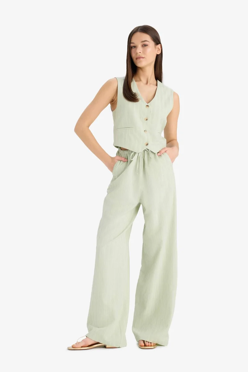 ديفاكتو Regular Fit V Neck Linen Blend Vest