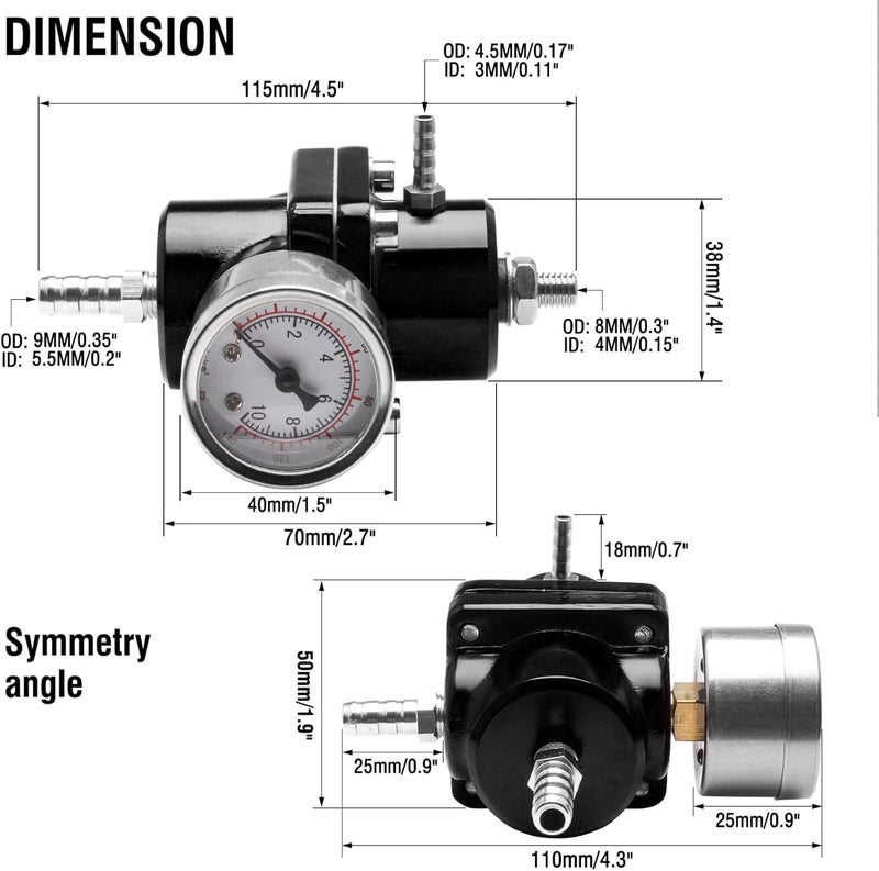 HTRACING Adjustable Fuel Pressure Regulator with Gauge Hose 0-140 PSI Universal 6AN FPR Kit Aluminum Black - Image 5