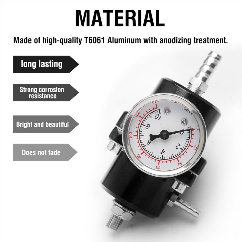HTRACING Adjustable Fuel Pressure Regulator with Gauge Hose 0-140 PSI Universal 6AN FPR Kit Aluminum Black - Image 4