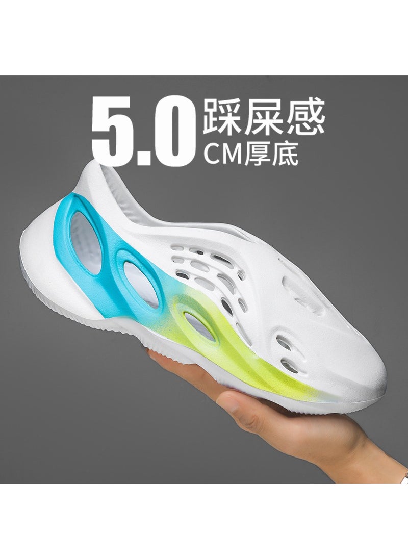 Generic New Summer Outer Wear Special Plus Size Teenage Beach Sandals Thick Sole Donkey Drop Slippers Comfortable Breathable Mens Sanda white blue 