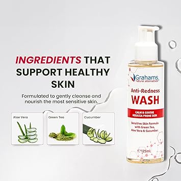 Grahams Natural غسول وجه غراهامز الطبيعي المضاد للاحمرار للبشرة المعرضة للاحمرار وحب الشباب الوردية معزز بالشاي الأخضر والألوة فيرا والخيار 1 × 125 مل - Image 5