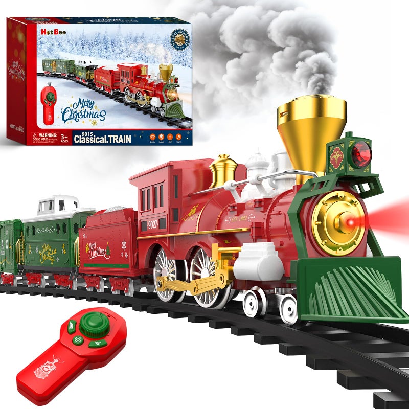 Hot Bee Christmas Train Set with Remote Control Train Toys wSmoke Lights Sound Christmas Train Sets for Around The Tree Toy Train for Kids Train Set for 3 4 5 6 7 Years Old Boys Gifts - Image 3