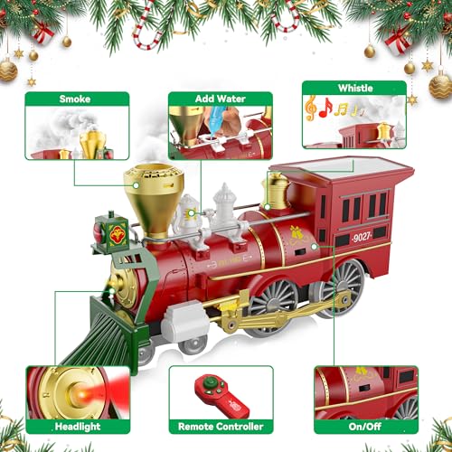 Hot Bee Christmas Train Set with Remote Control Train Toys wSmoke Lights Sound Christmas Train Sets for Around The Tree Toy Train for Kids Train Set for 3 4 5 6 7 Years Old Boys Gifts - Image 5