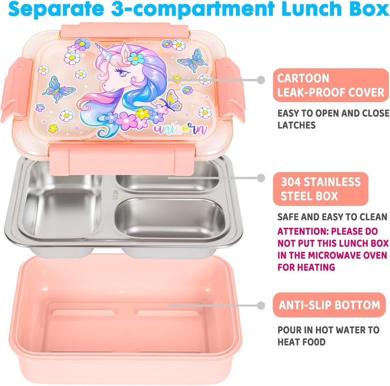 PowerKing Stainless Steel Bento Lunch Box for Kids, 710ml/23.5oz BPA-Free Leak-Proof Children Food Containers with 3 Compartments, Back to School Students Daycare Lunches Snack Container Size for Age 4-8 - Image 3